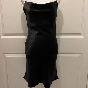 Double Zero Black Slip Dress with Cowl Neck and Spaghetti Straps, Open Back